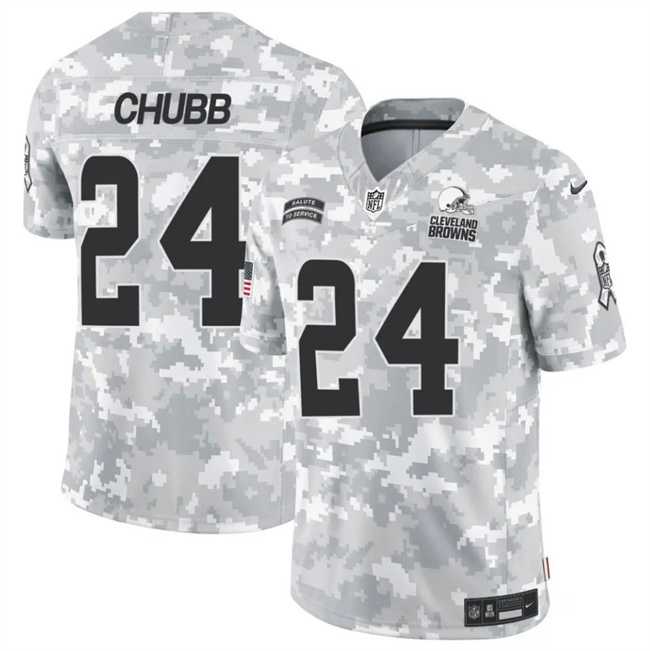 Mens Cleveland Browns #24 Nick Chubb 2024 F.U.S.E Arctic Camo Salute To Service Limited Stitched Football Jersey Dzhi